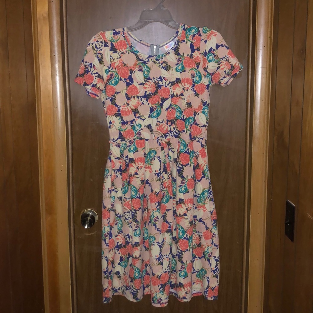 LuLa Roe Amelia Dress Peach Muti Colored Size Large